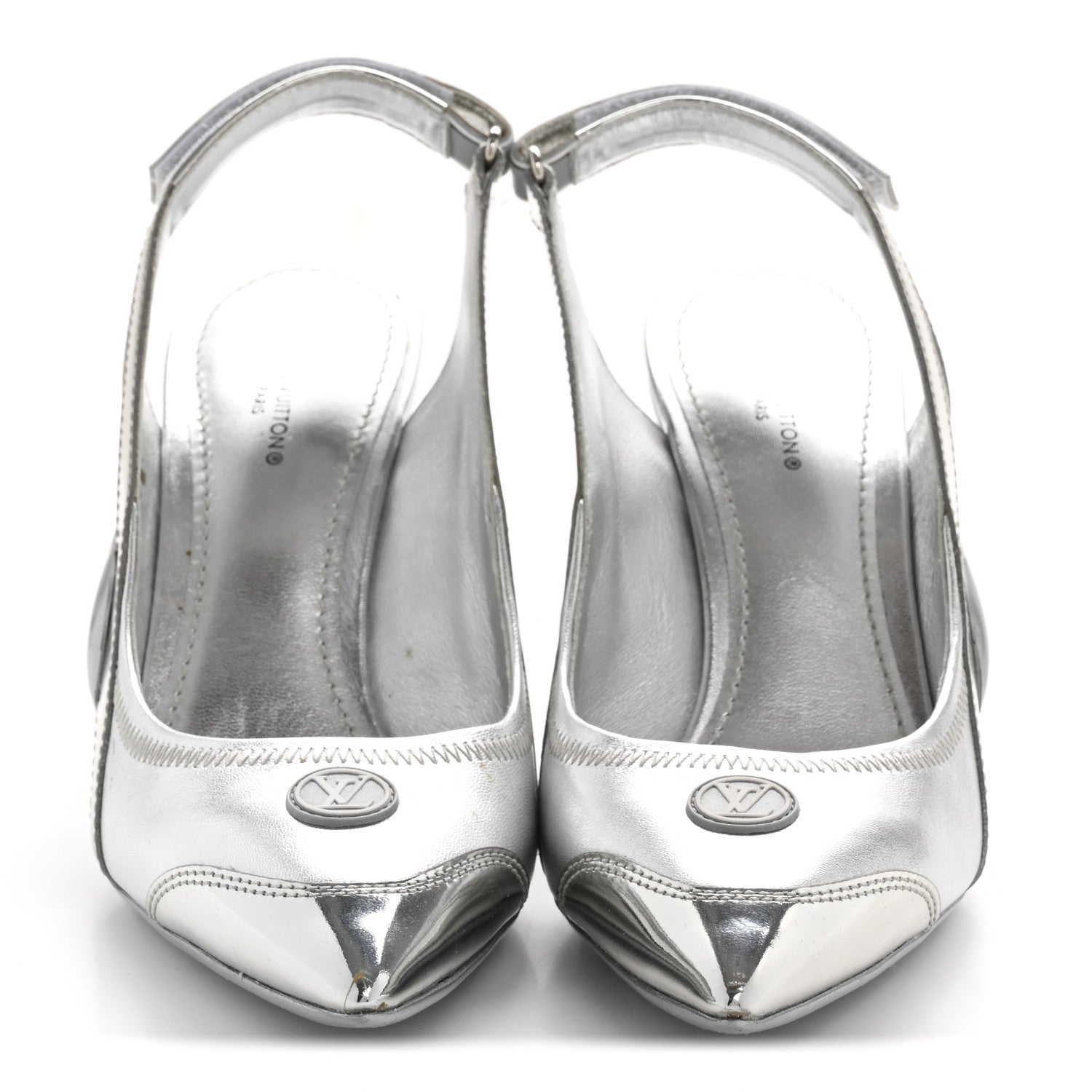 Louis Vuitton Metallic Lambskin Archlight Slingback Pumps 37.5 Argent 3 of 10
