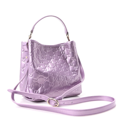 Gucci Patent GG Guccissima Emblem Small Bucket Bag Purple 3 of 10