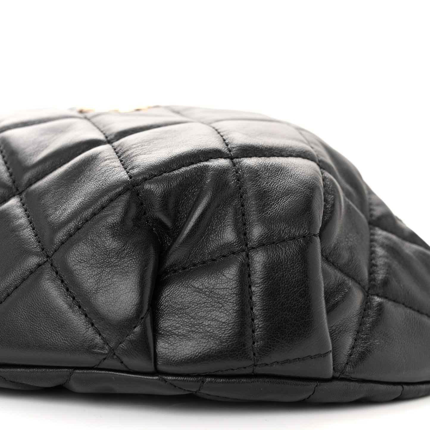 Lambskin Quilted Waist Bag Fanny Pack Black