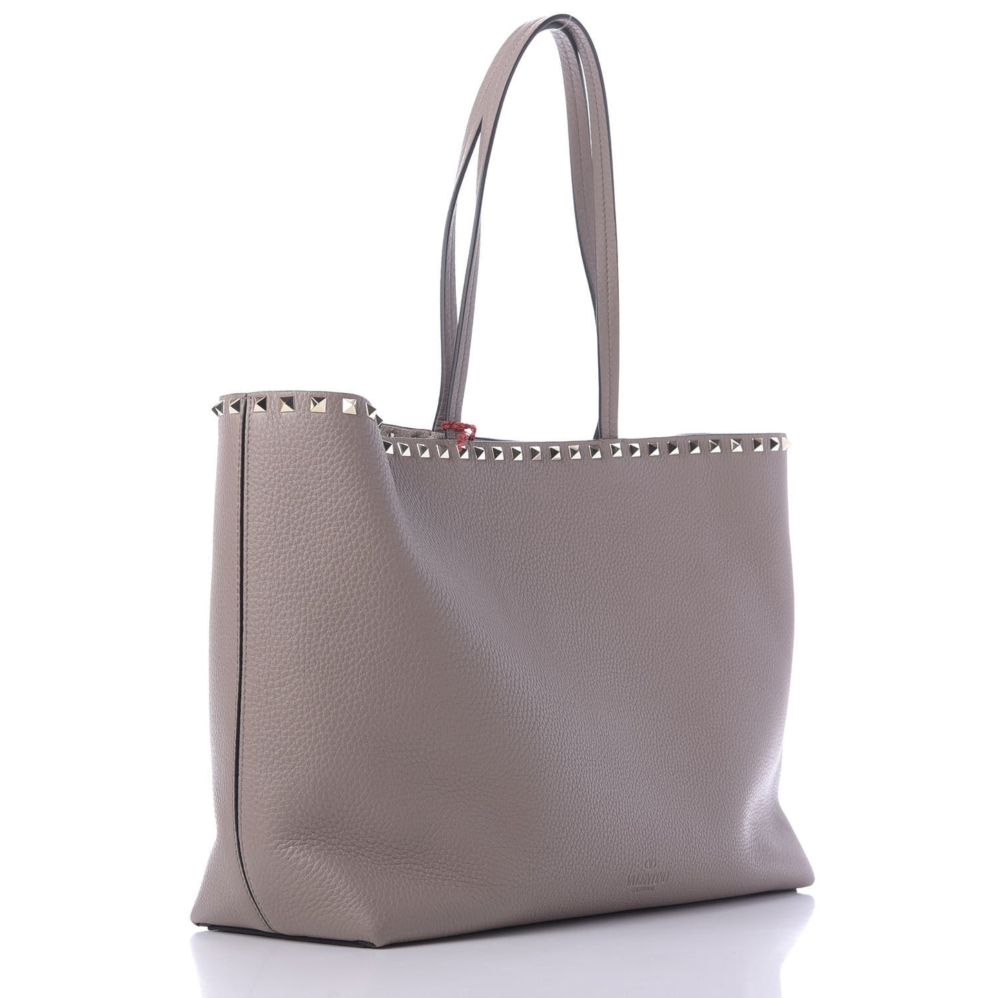 Grained Calfskin Rockstud Shoulder Tote Poudre