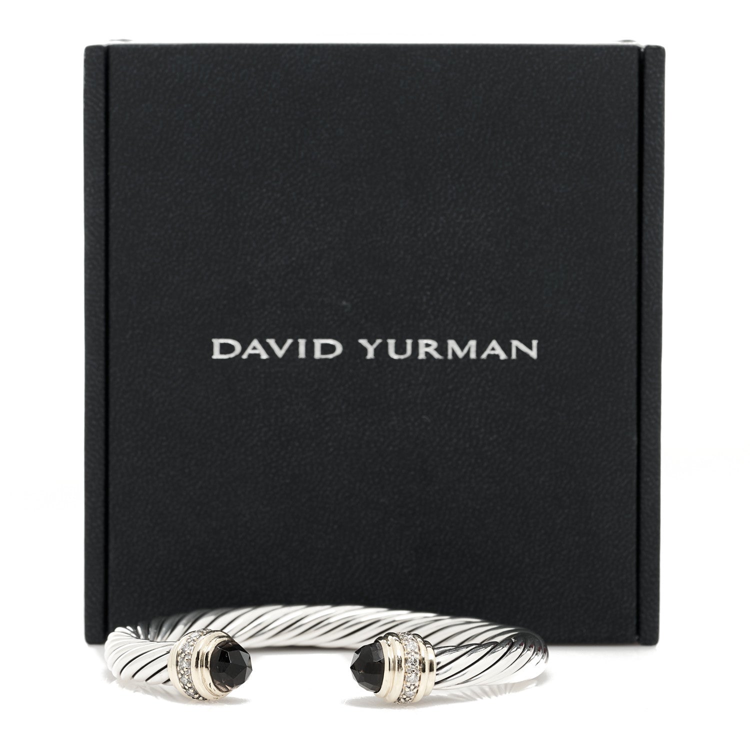 David Yurman Sterling Silver 18K Yellow Gold Diamond Smoky Quartz 7mm Cable Classics Bracelet 4 of 4