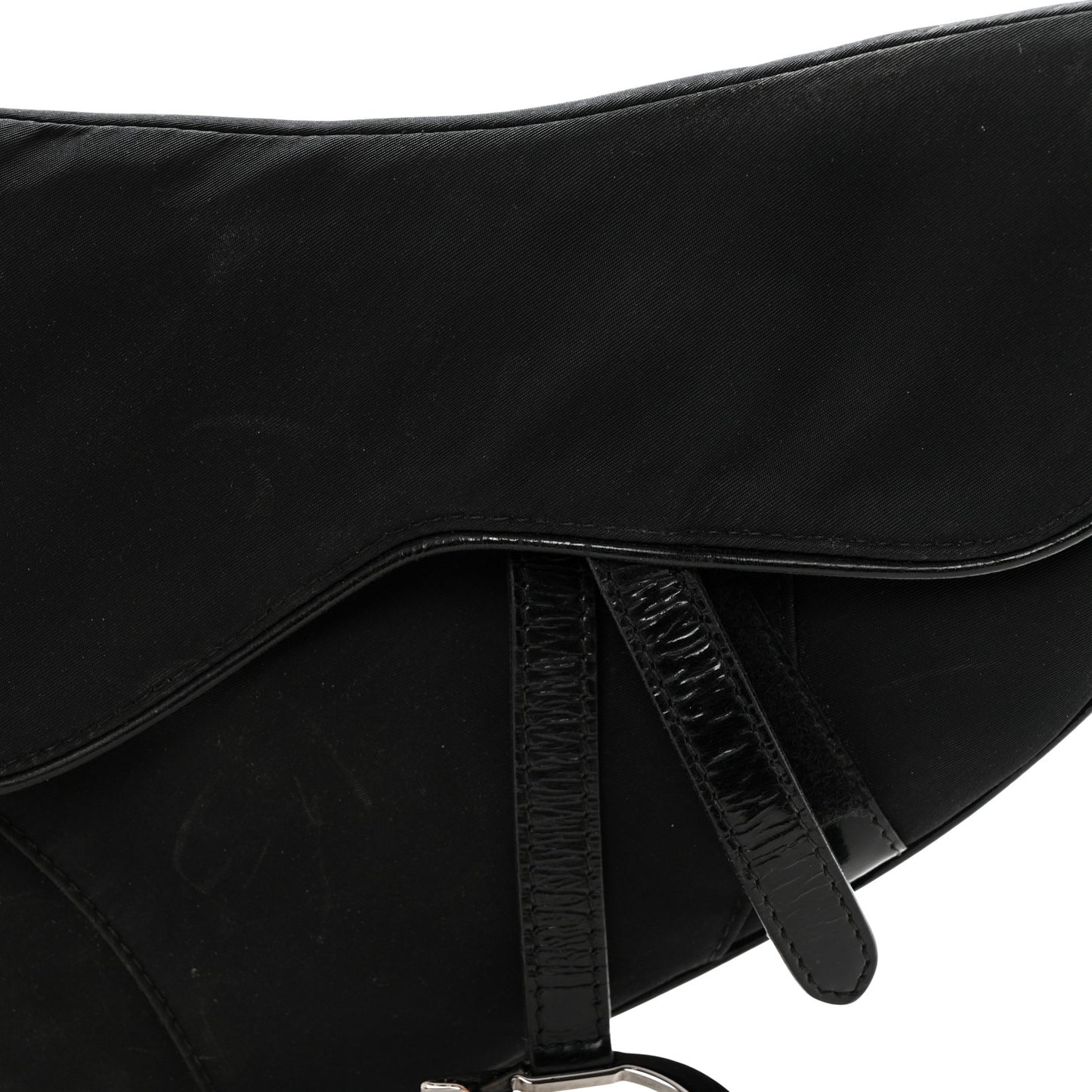 Canvas Patent Calfskin Saddle Bag Black