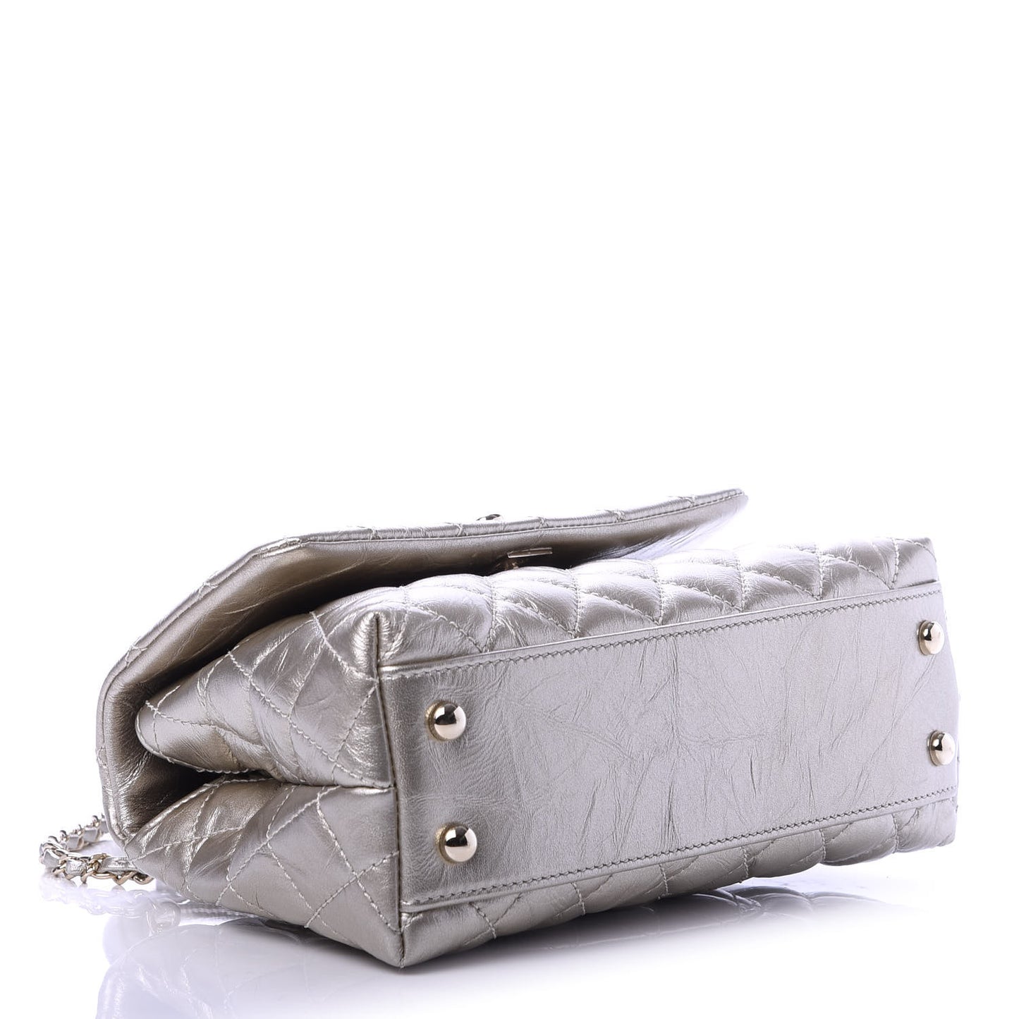 Metallic Aged Calfskin Quilted Mini Coco Handle Flap Silver