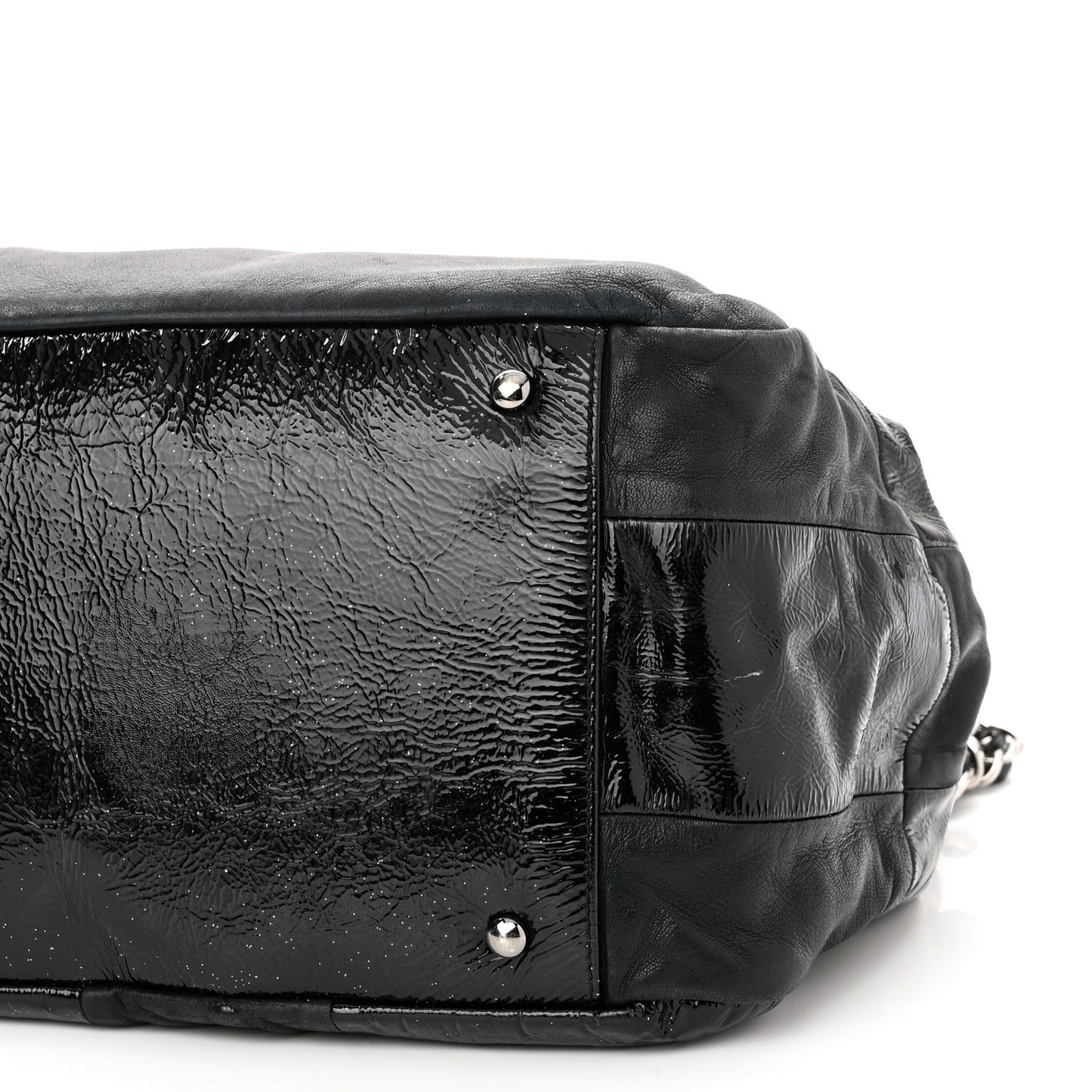 Lambskin Patent Calfskin Brooklyn Patchwork Accordion Flap Black