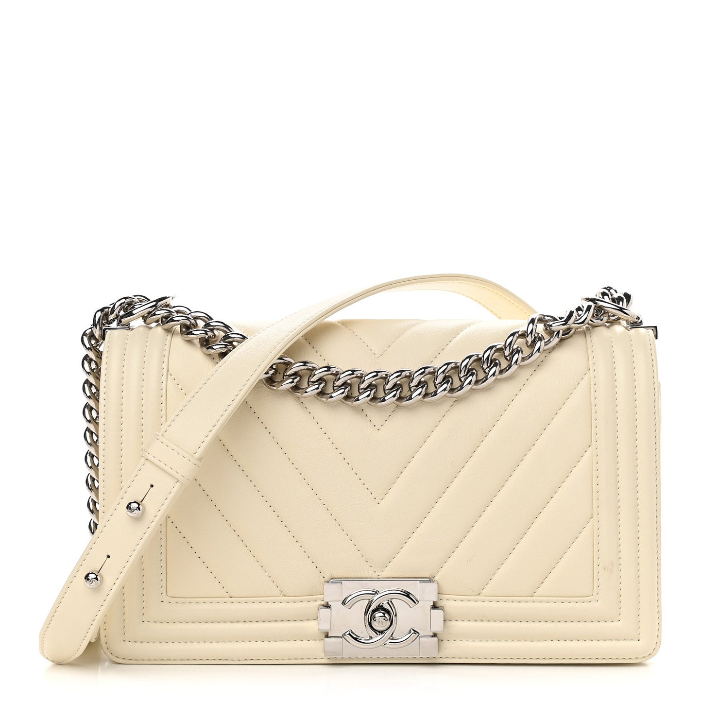 Calfskin Chevron Quilted Medium Boy Flap Ivory