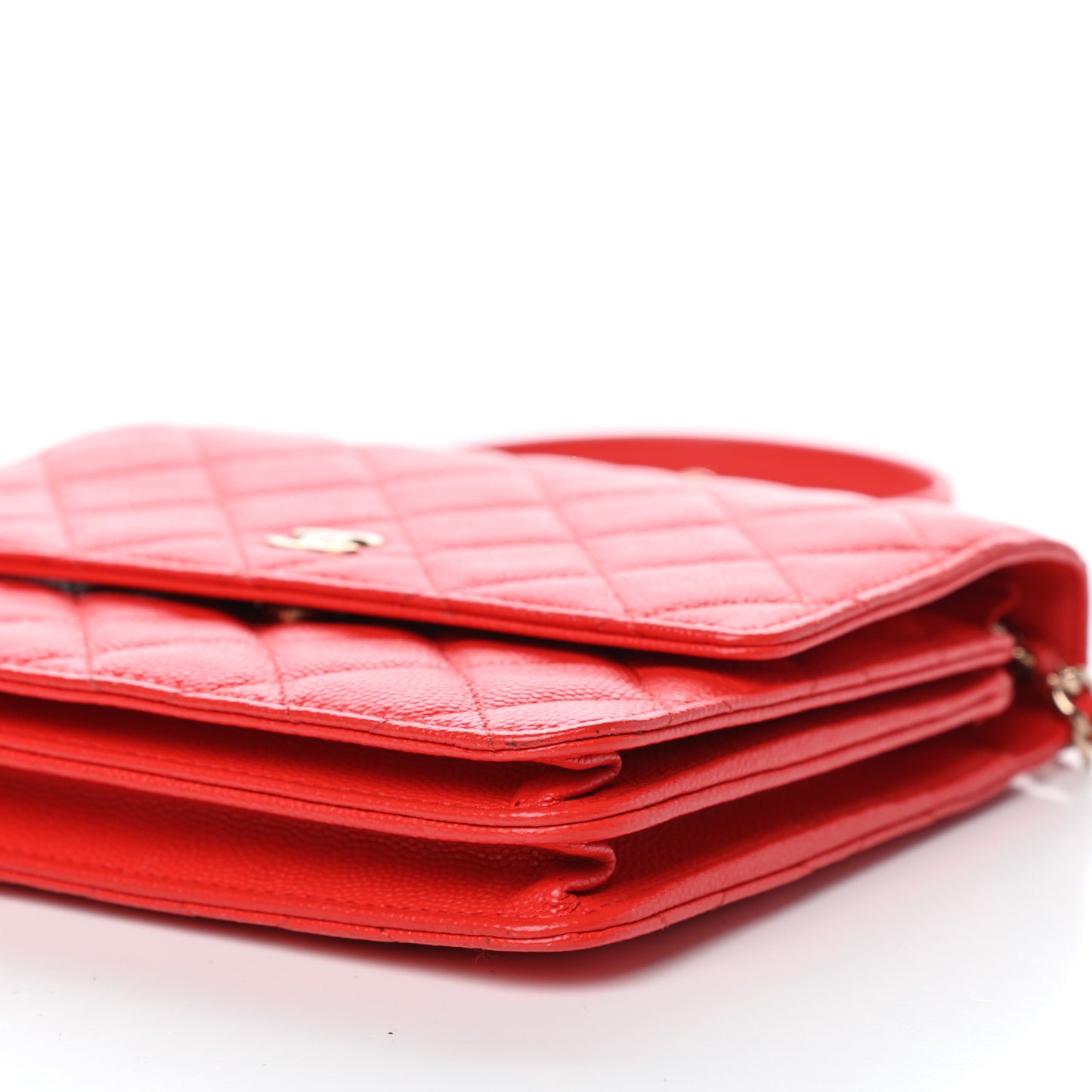 Caviar Quilted Square Wallet On Chain WOC Red