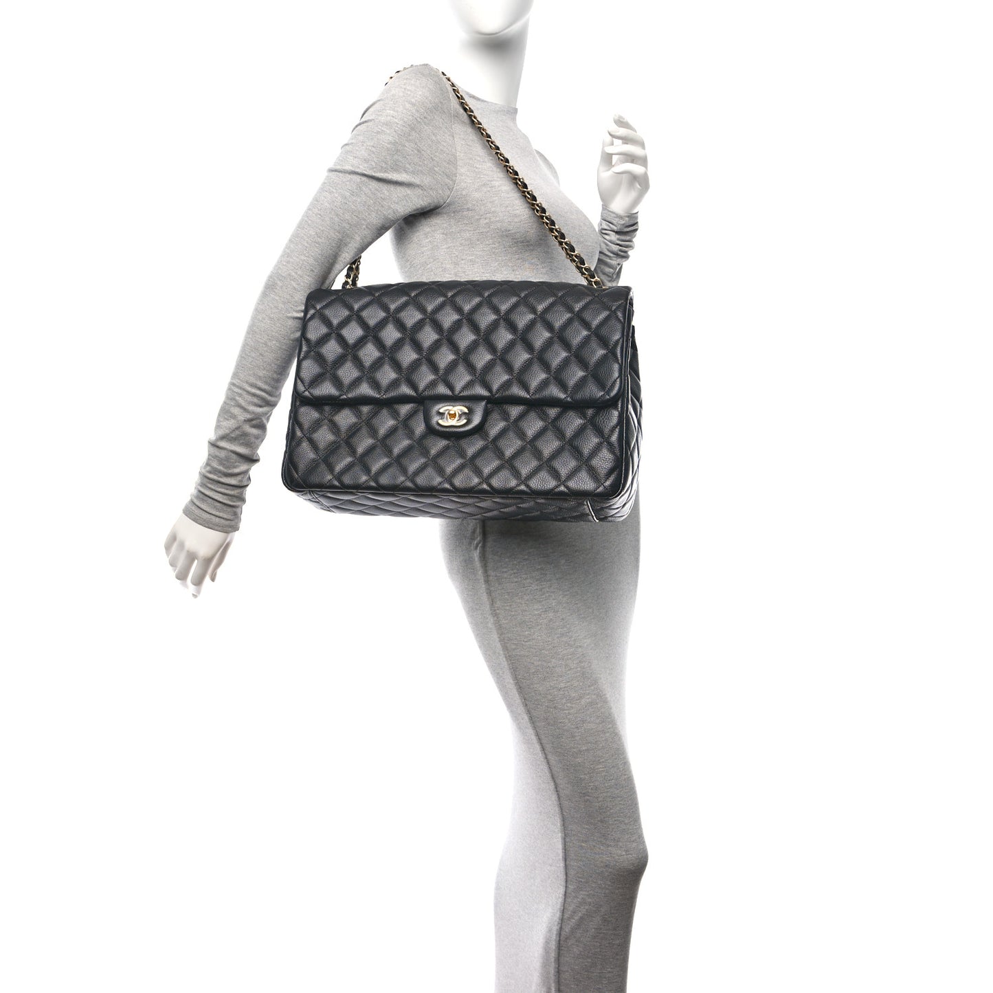 Caviar Quilted XXL Travel Flap Bag Black