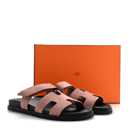 Hermes Suede Goatskin Womens Chypre Sandals 40 Rose Antique 10 of 10
