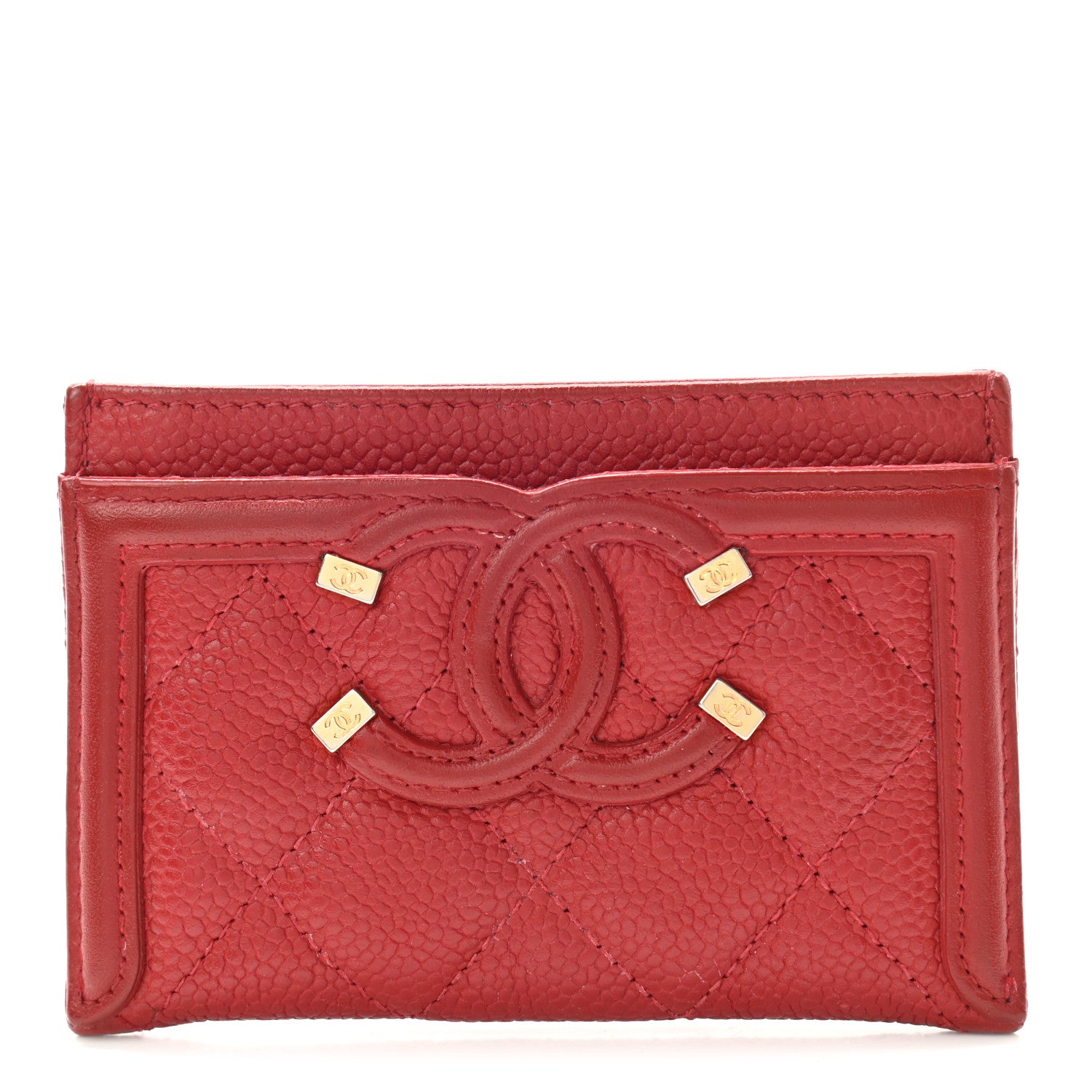 Chanel Caviar Quilted Filigree Card Holder Dark Red 1 of 8