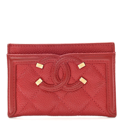 Chanel Caviar Quilted Filigree Card Holder Dark Red 1 of 8