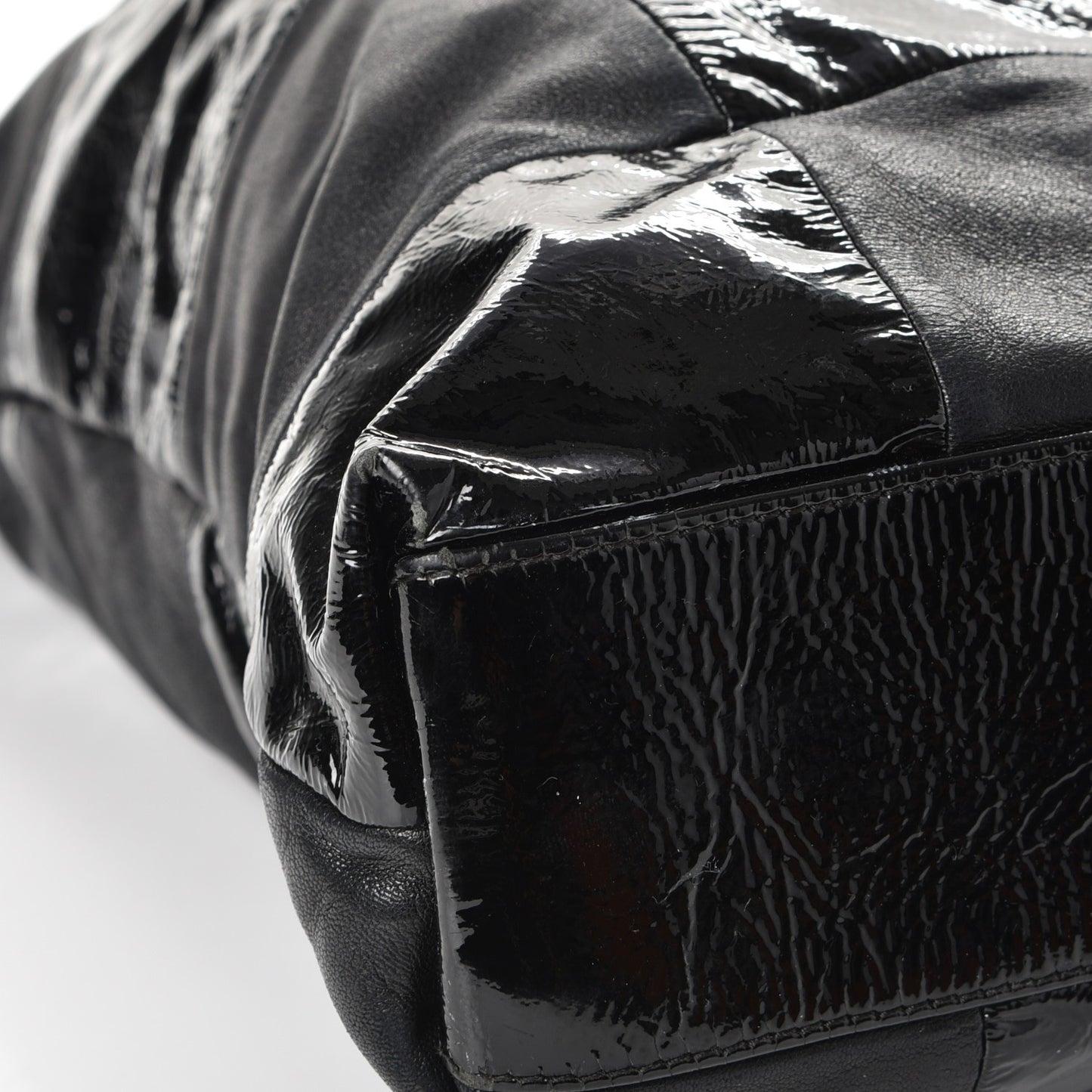 Patent Calfskin Patchwork Brooklyn Tote Black