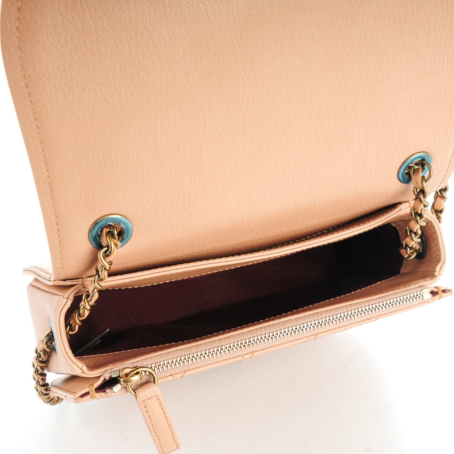 Shiny Calfskin Goatskin Quilted Small Coco Curve Messenger Flap Beige