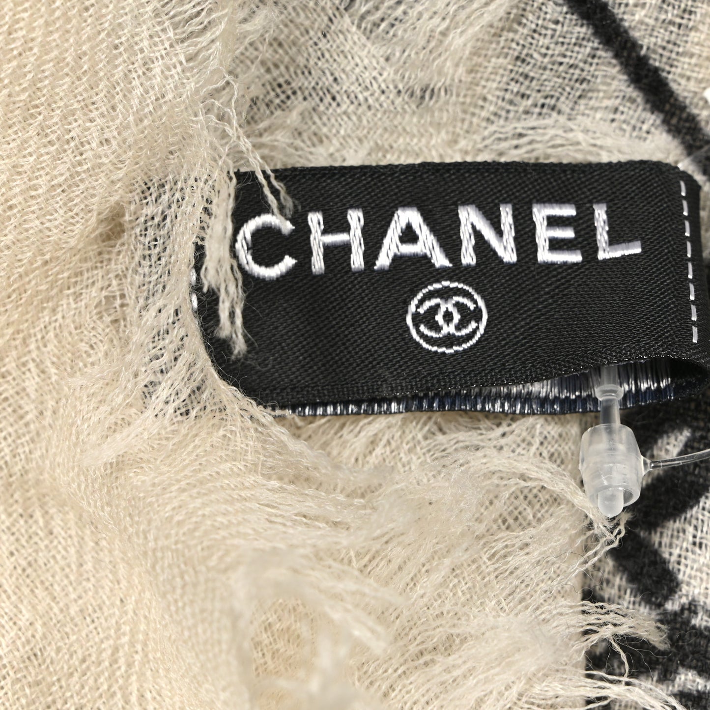 Cashmere Graffiti Print CC Logo Stole Ecru Black
