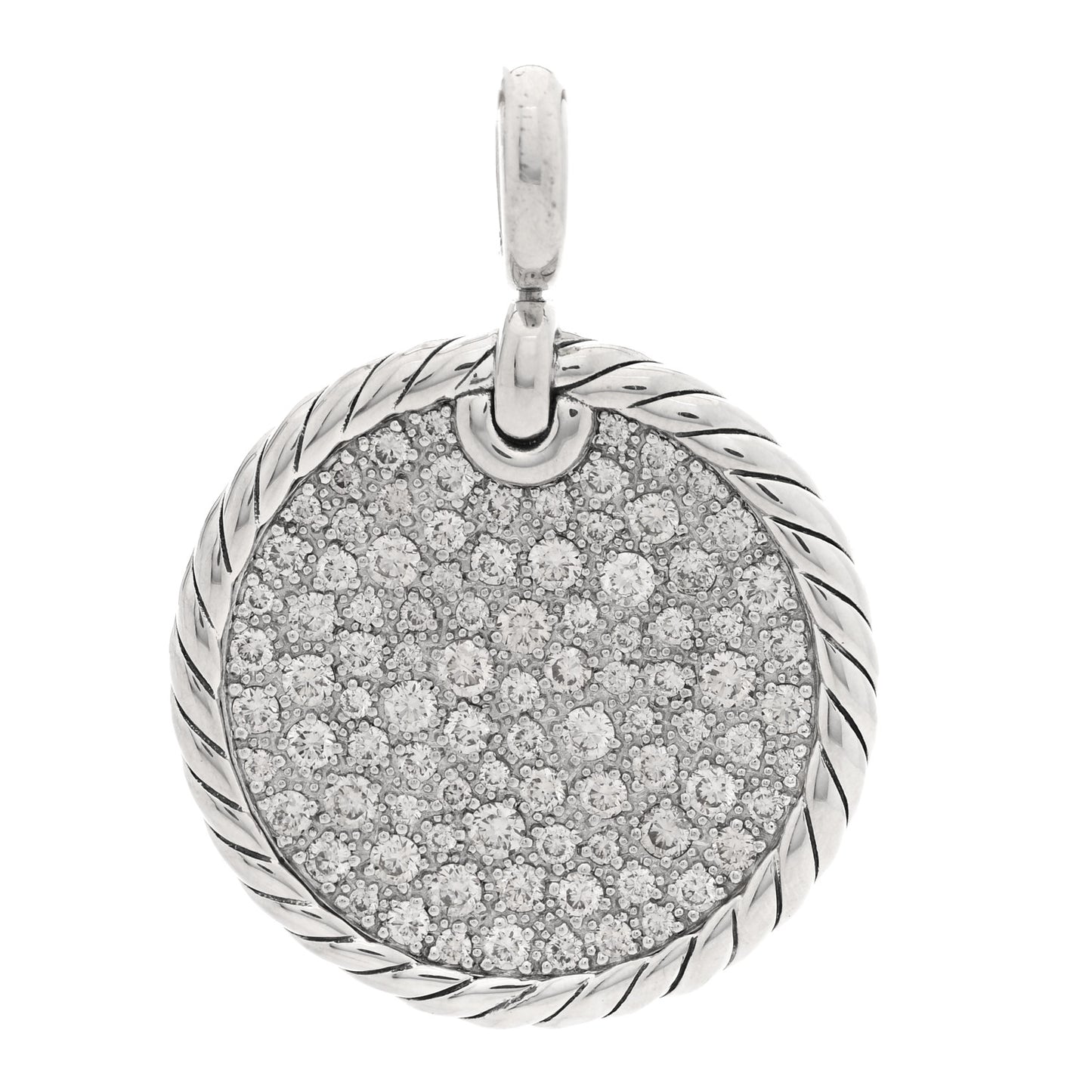 Sterling Silver Diamond 24mm DY Elements Disc Pave Pendant