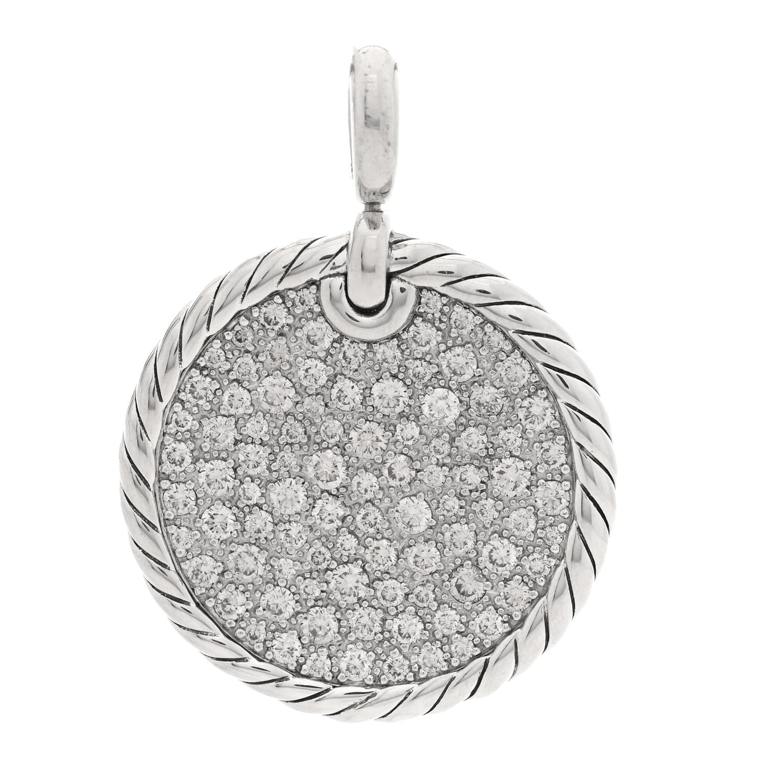 David Yurman Sterling Silver Diamond 24mm DY Elements Disc Pave Pendant 1 of 3