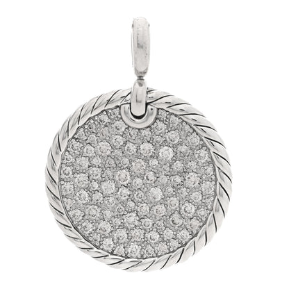 David Yurman Sterling Silver Diamond 24mm DY Elements Disc Pave Pendant 1 of 3