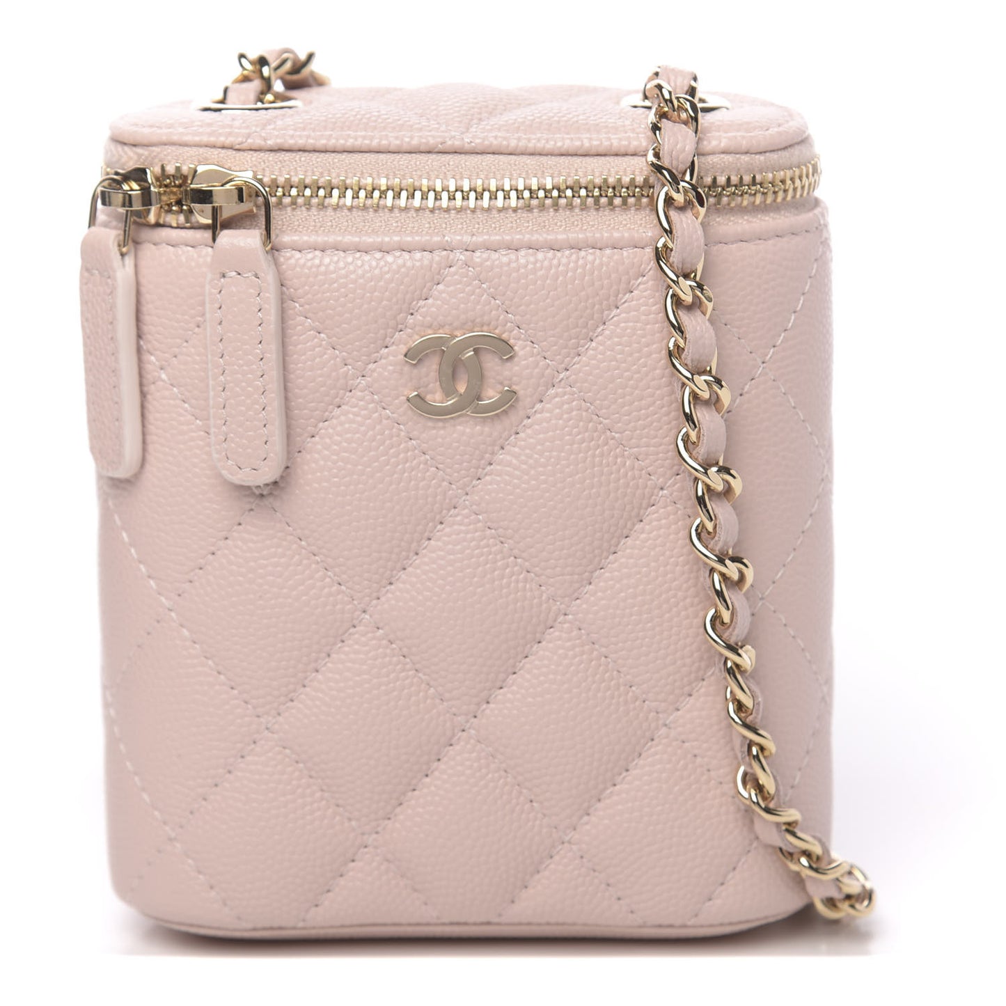 Caviar Quilted Small Vertical Coco Beauty Vanity Case With Chain Light Pink