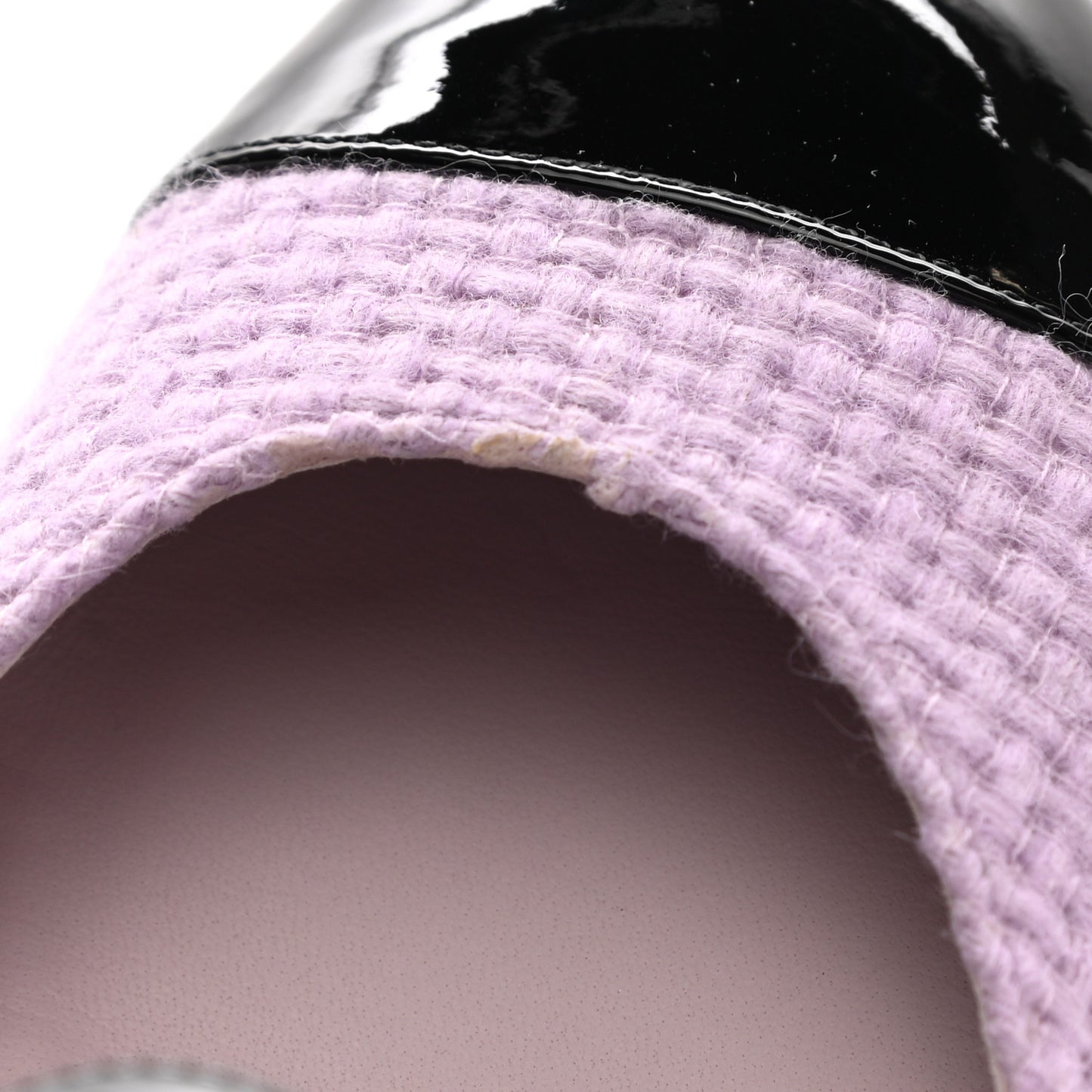 Tweed Patent Cap Toe Ballerina Flats 36.5 Light Pink Black