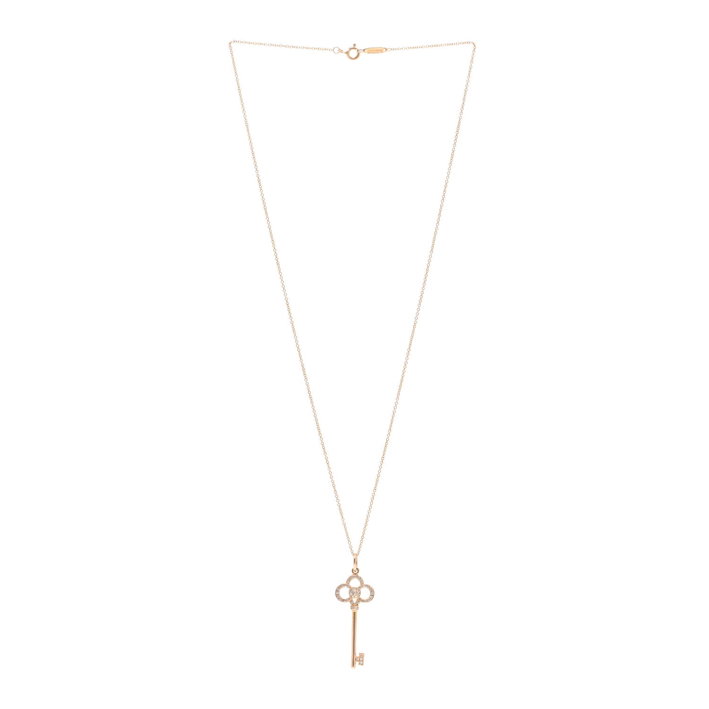 18K Rose Gold Diamond Crown Key Pendant Necklace