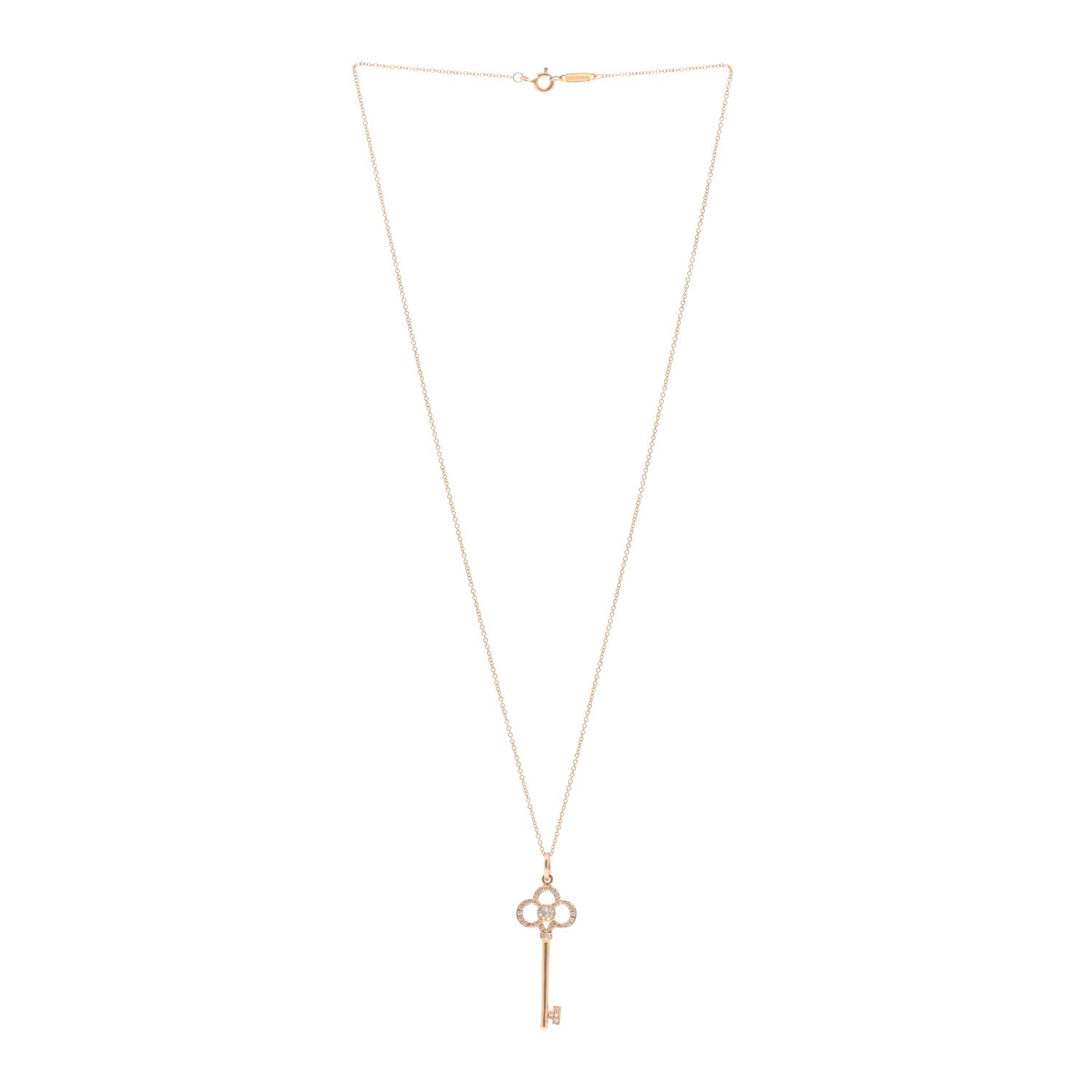 Tiffany 18K Rose Gold Diamond Crown Key Pendant Necklace 3 of 5