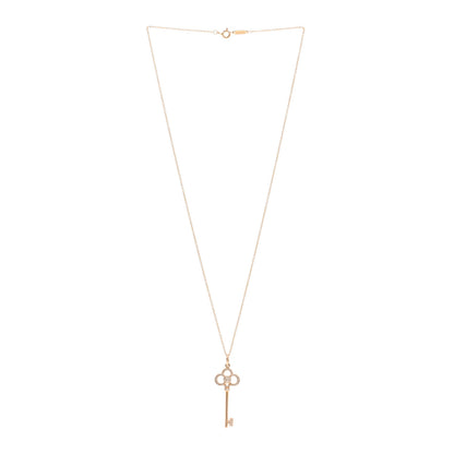 Tiffany 18K Rose Gold Diamond Crown Key Pendant Necklace 3 of 5