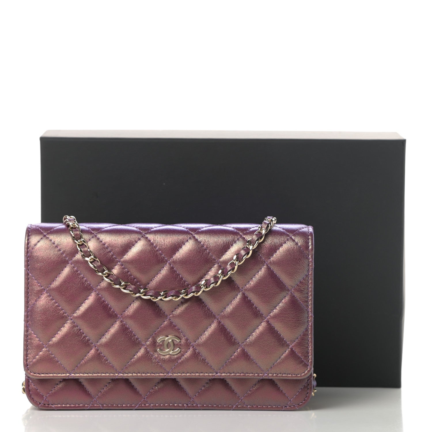 Chanel Iridescent Lambskin Quilted Wallet On Chain WOC Purple 12 of 12