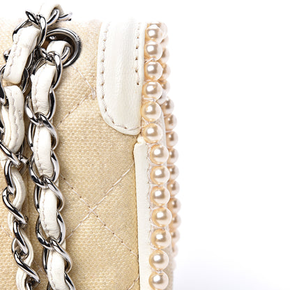 Chanel Canvas Quilted Pearl Trim Medium Flap Beige 11 of 16