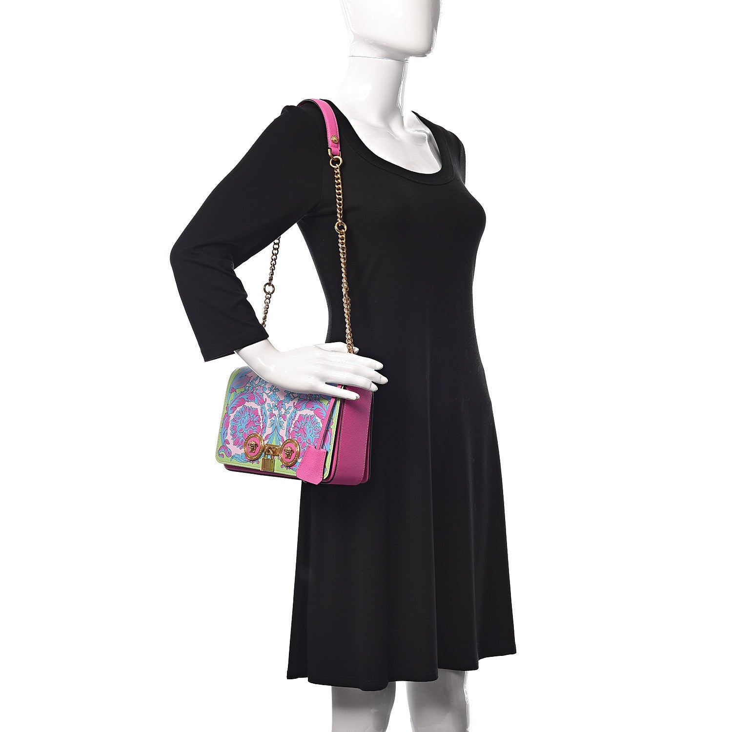 Versace Calfskin Technicolor Baroque Print Medium Icon Chain Bag 2 of 8