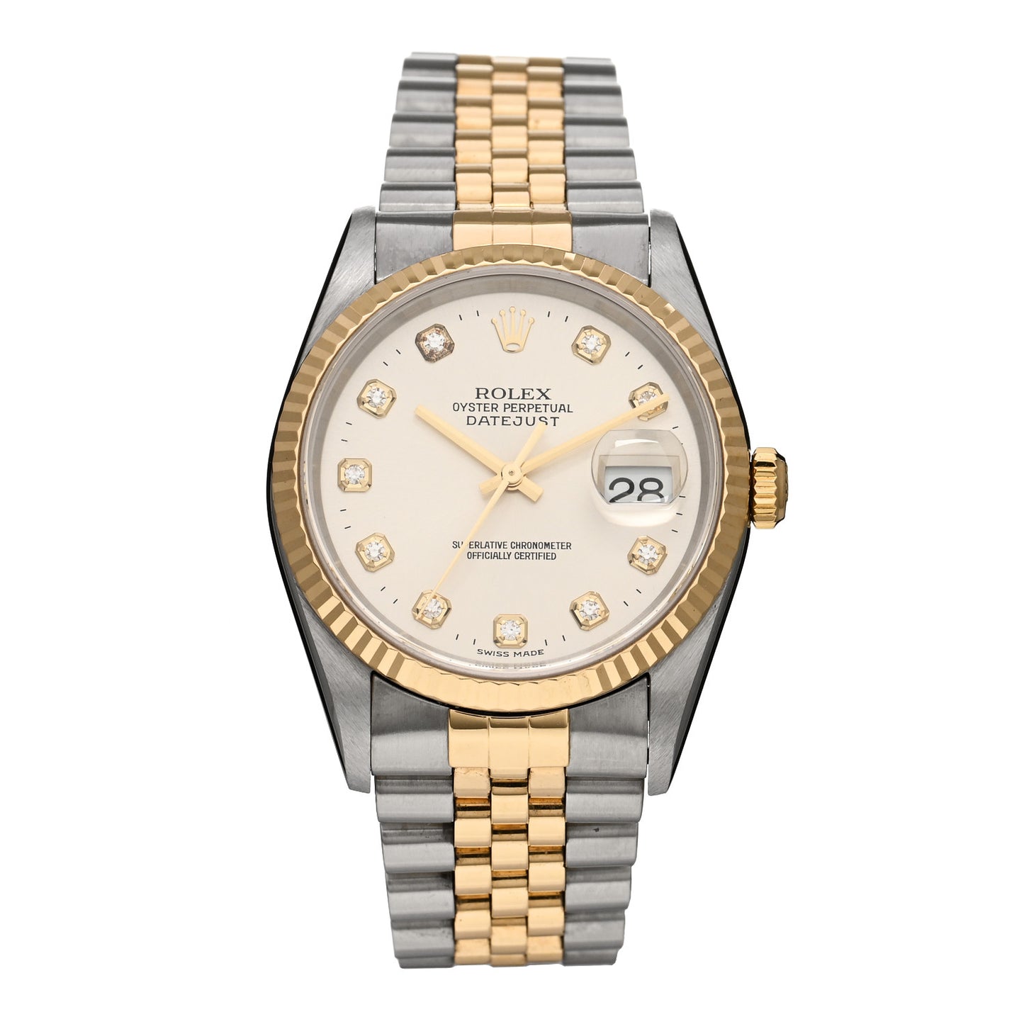 Stainless Steel 18K Yellow Gold Diamond 36mm Oyster Perpetual Datejust Watch Silver 16233