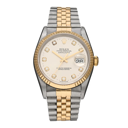 Rolex Stainless Steel 18K Yellow Gold Diamond 36mm Oyster Perpetual Datejust Watch Silver 16233 1 of 4