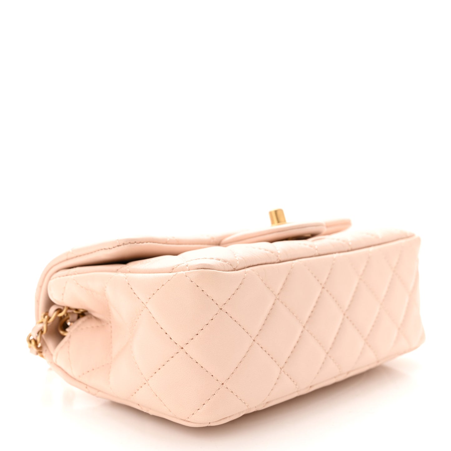 Lambskin Quilted Mini Pearl Crush Rectangular Flap Light Beige