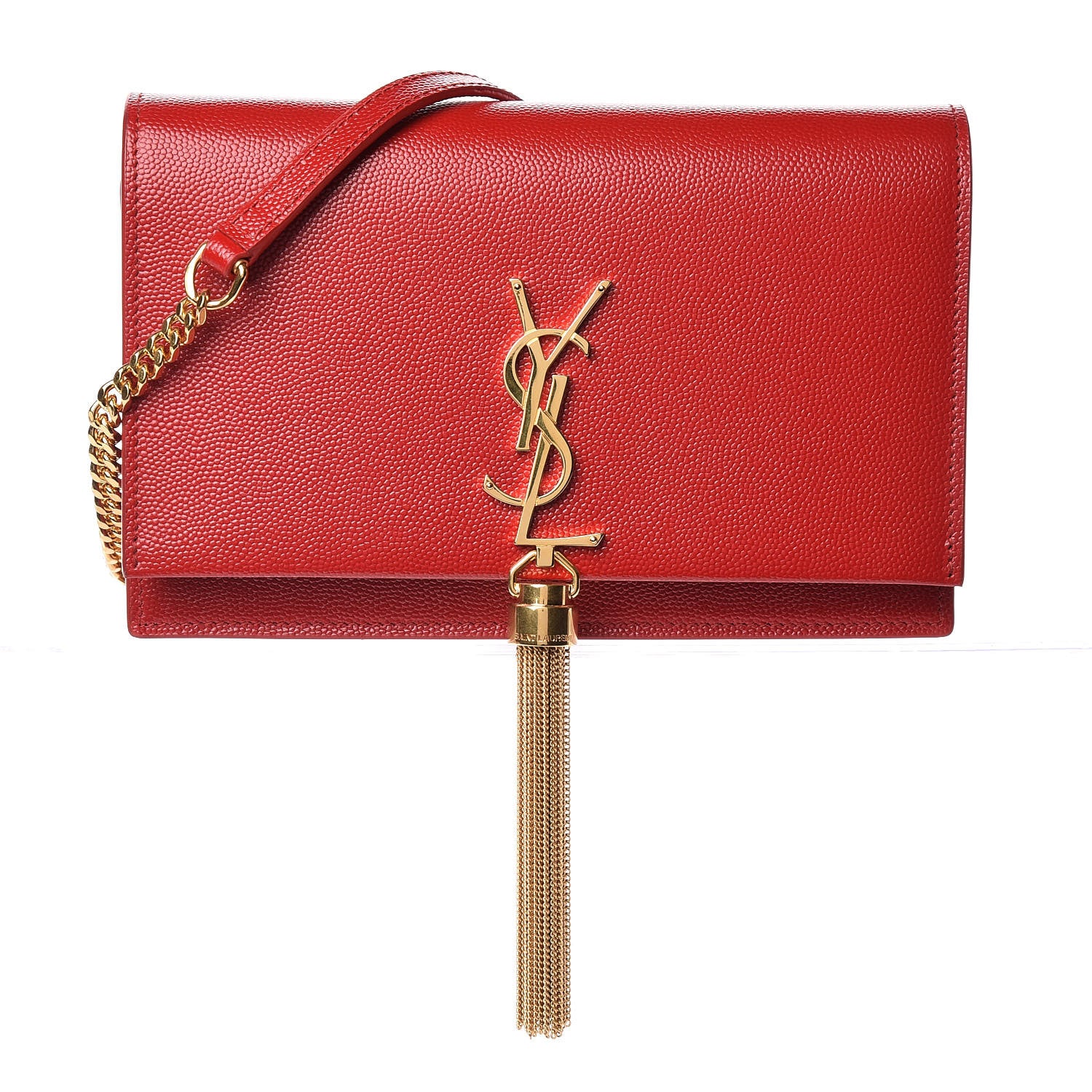 Saint Laurent Grain De Poudre Small Classic Monogram Kate Tassel Satchel Red 1 of 11