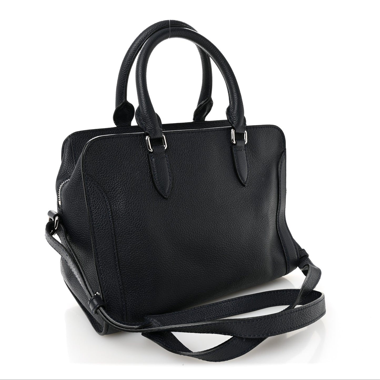 Pebbled Calfskin Small Skull Padlock Zip Around Tote Navy