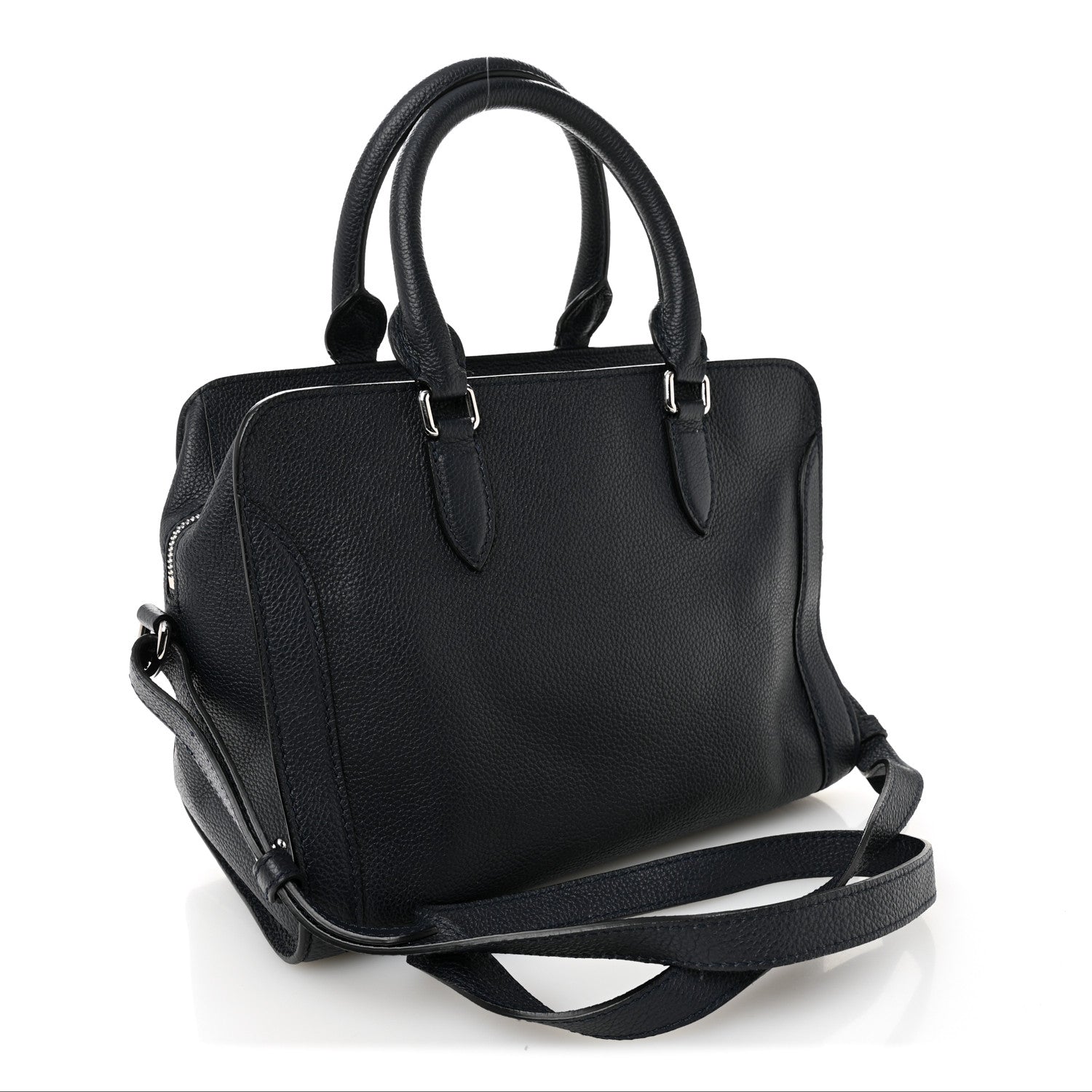 Alexander McQueen Pebbled Calfskin Small Skull Padlock Zip Around Tote Navy 3 of 10