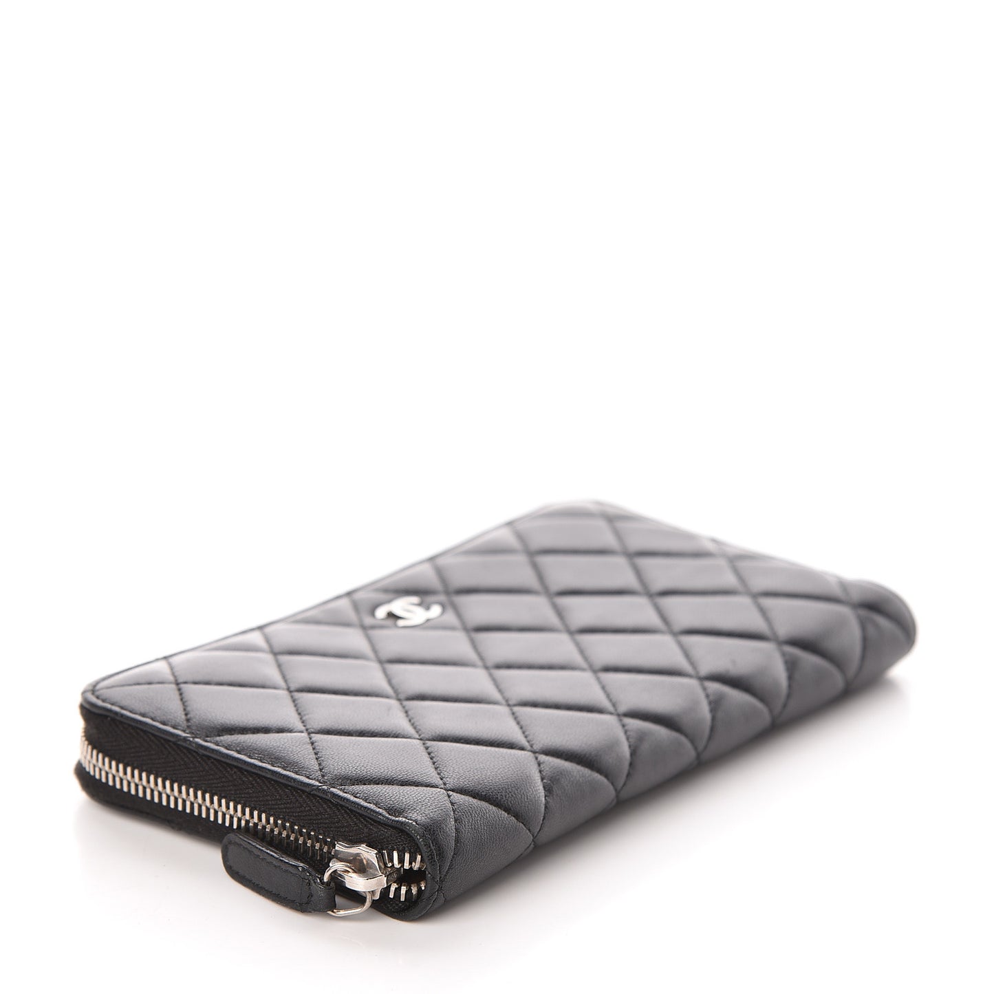 Lambskin Quilted Large Gusset Zip Around Wallet Black