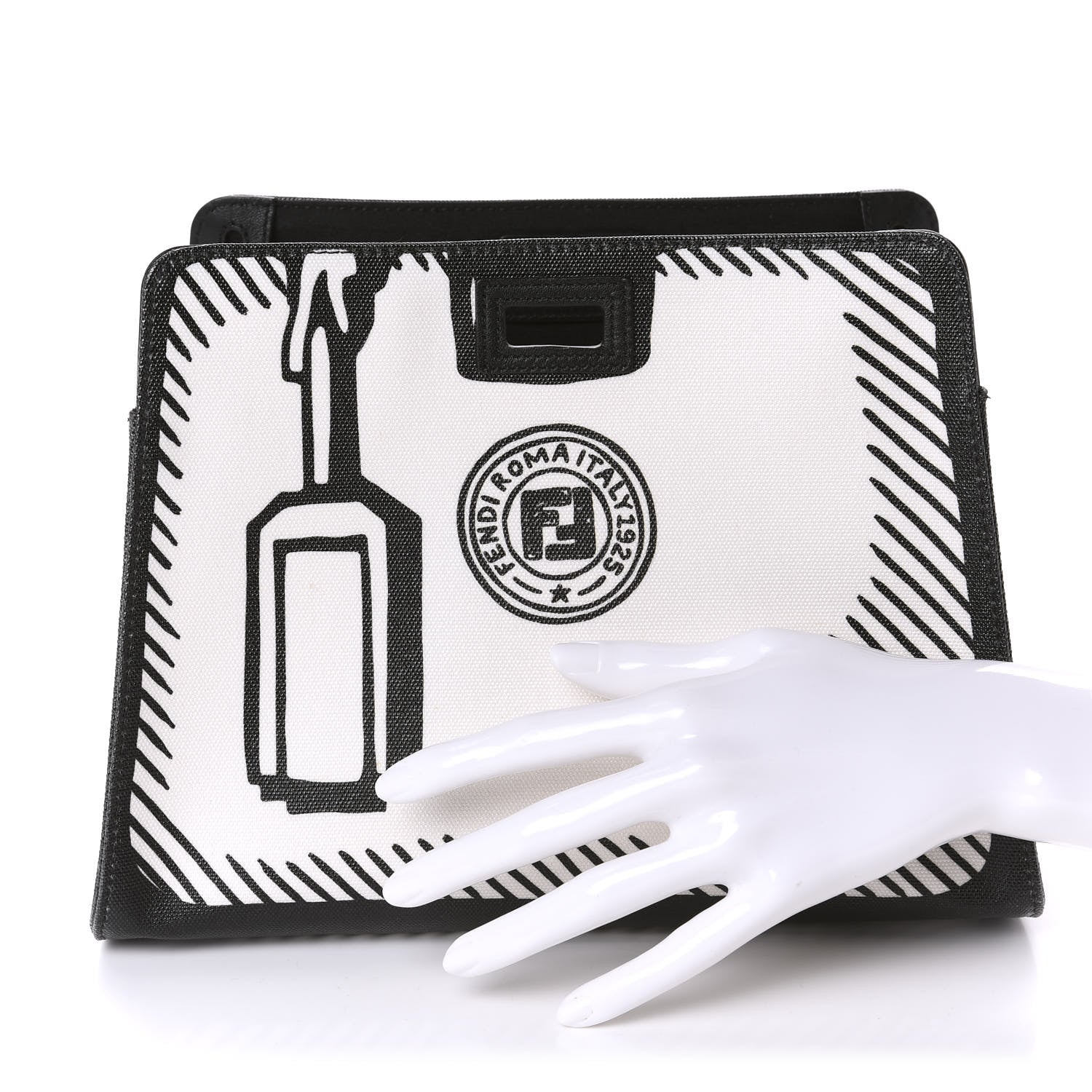 Fendi X JOSHUA VIDES Coated Canvas Mini Peekaboo Defender Cover White Black 2 of 10