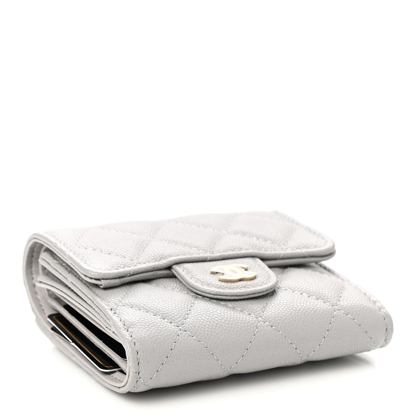 Caviar Quilted Small Flap Wallet Grey