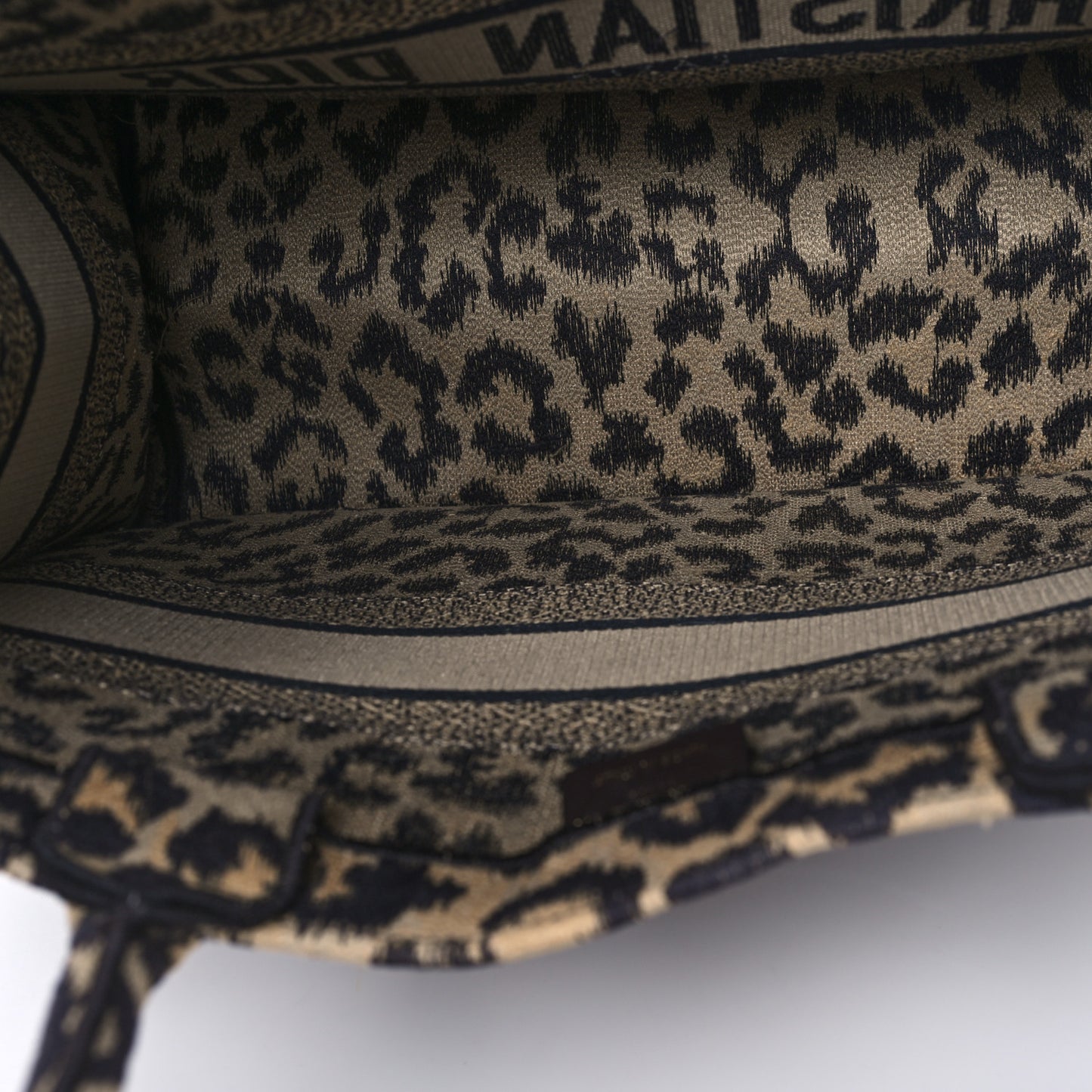 Canvas Mizza Embroidered Medium Leopard Book Tote Beige