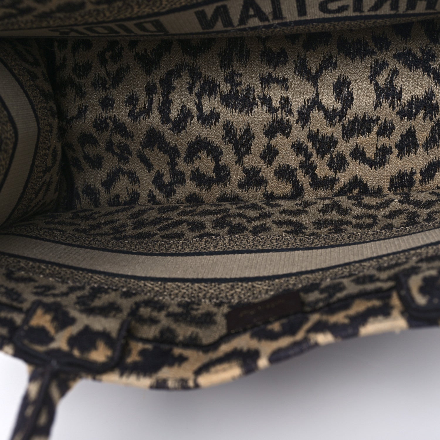 Christian Dior Canvas Mizza Embroidered Medium Leopard Book Tote Beige 5 of 11