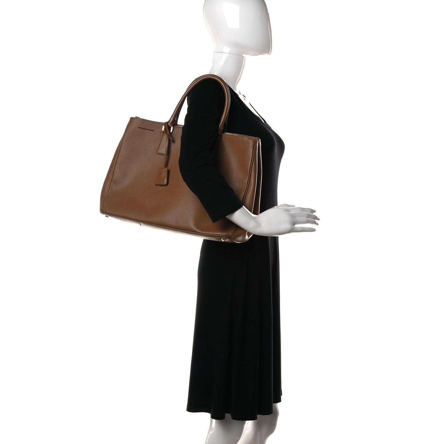 Saffiano Large Galleria Double Zip Tote Caramel