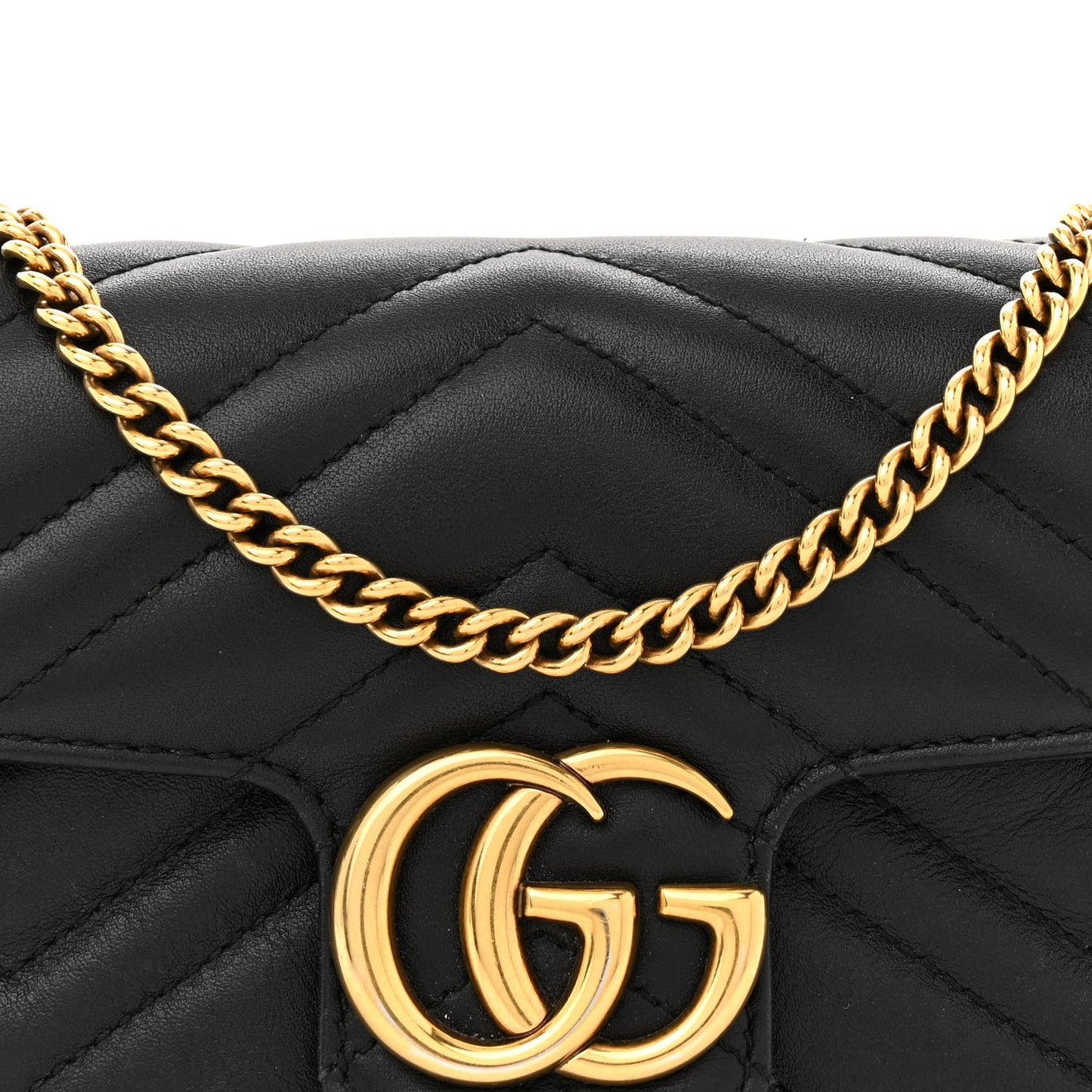 Calfskin Matelasse Super Mini GG Marmont Shoulder Bag Black