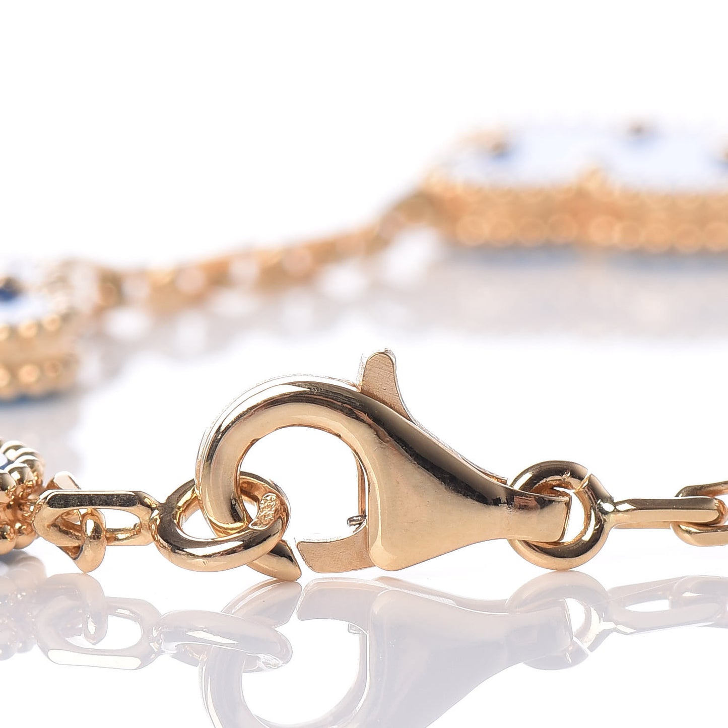 18K Yellow Gold Blue Agate 5 Motifs Vintage Alhambra Bracelet