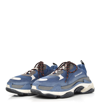Balenciaga Mesh Nubuck Mens Triple S Sneakers 41 Navy Gris 3 of 7