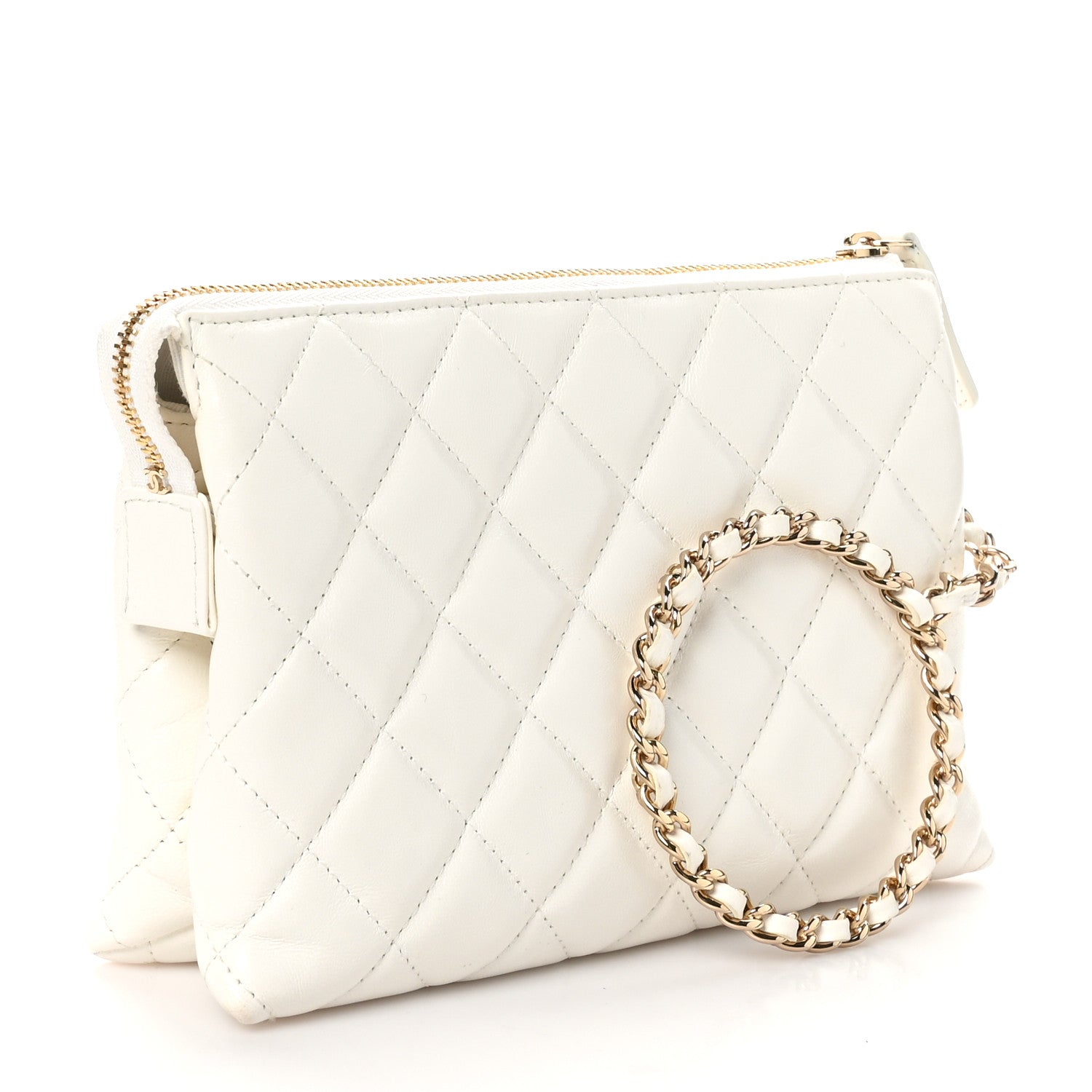 Chanel Shiny Crumpled Calfskin Quilted Clutch Bag White 3 of 11