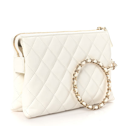 Chanel Shiny Crumpled Calfskin Quilted Clutch Bag White 3 of 11