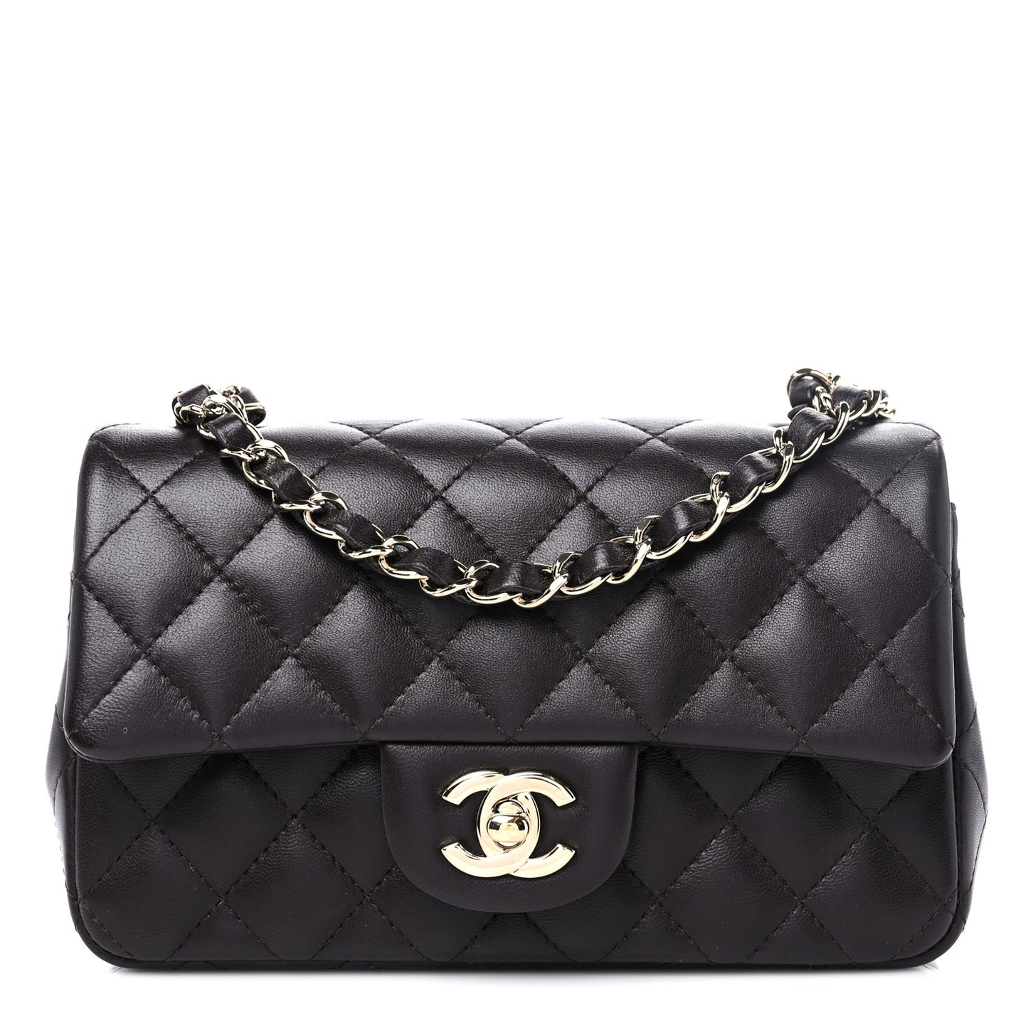 Lambskin Quilted Mini Rectangular Flap Dark Brown