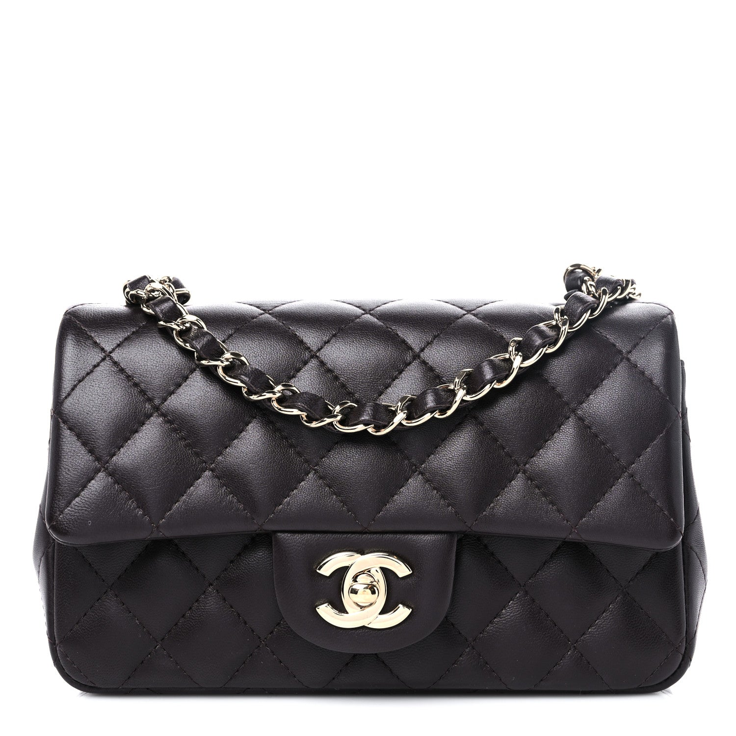 Chanel Lambskin Quilted Mini Rectangular Flap Dark Brown 1 of 11