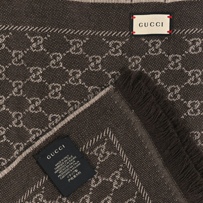 Gucci Wool GG Monogram Reversible New Sten Fringe Scarf Beige Dark Brown 3 of 4