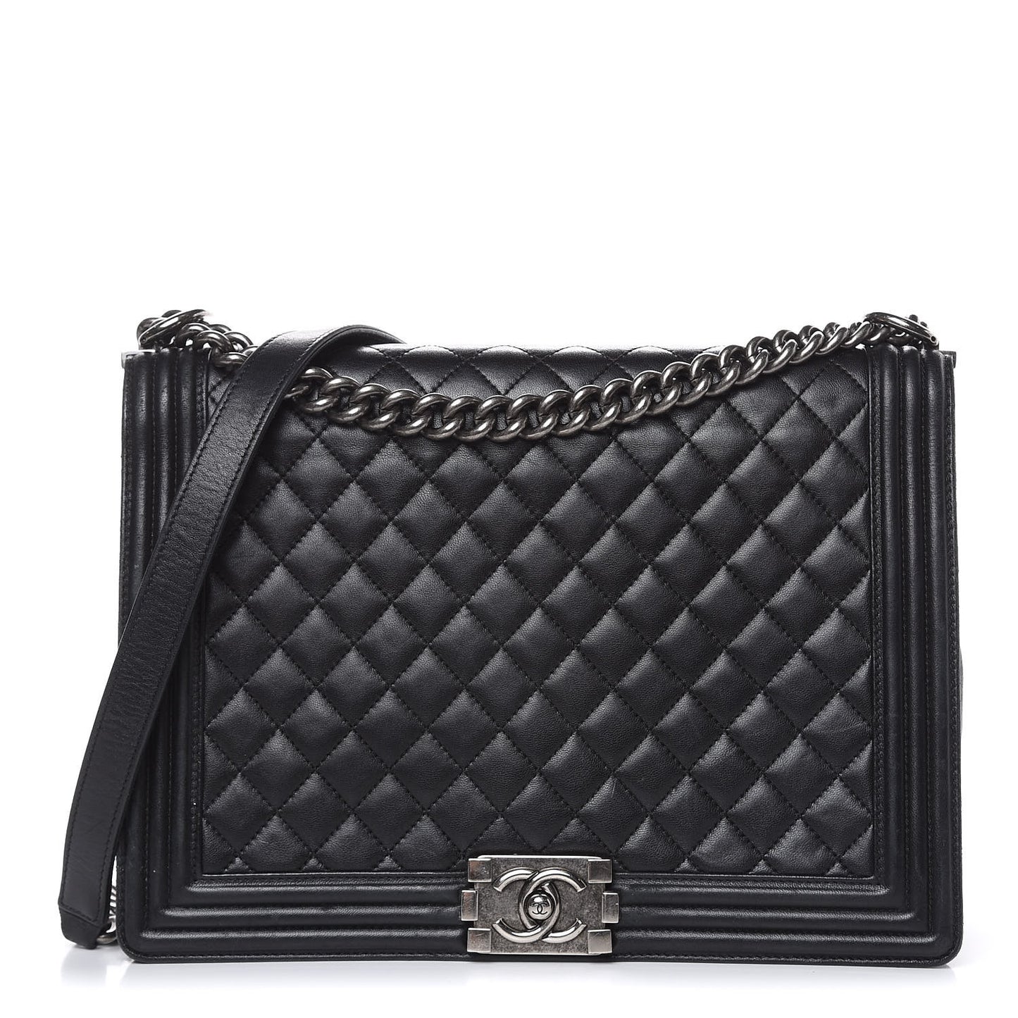 Lambskin Quilted Large Boy Flap Black