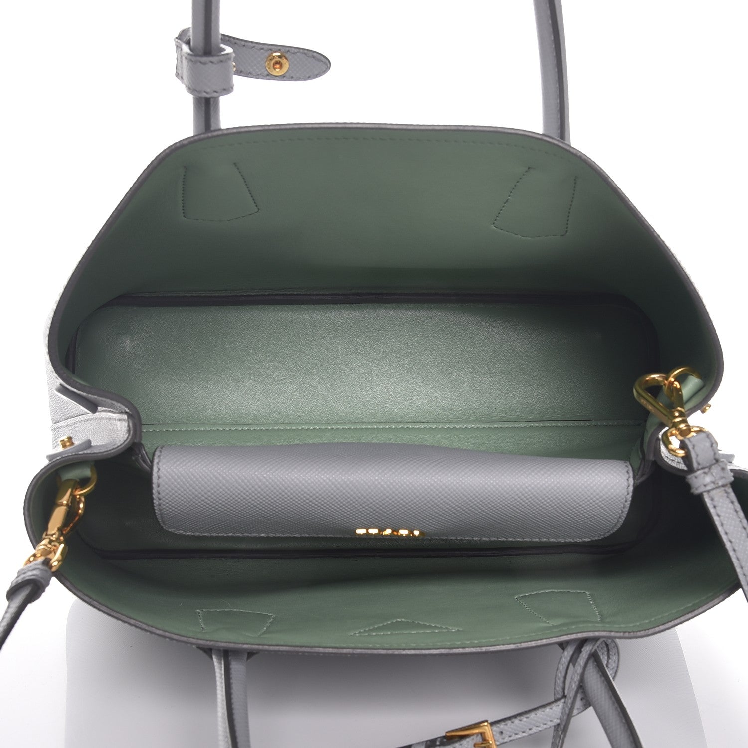 Prada Saffiano Cuir Large Double Bag Granito Acquamarina 6 of 10
